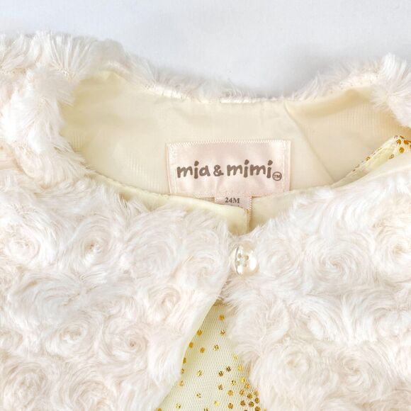 MIA AND MIMI Special Occasion Toddler Dress 24 Months Tulle Lined Ivory Gold - Picture 6 of 13